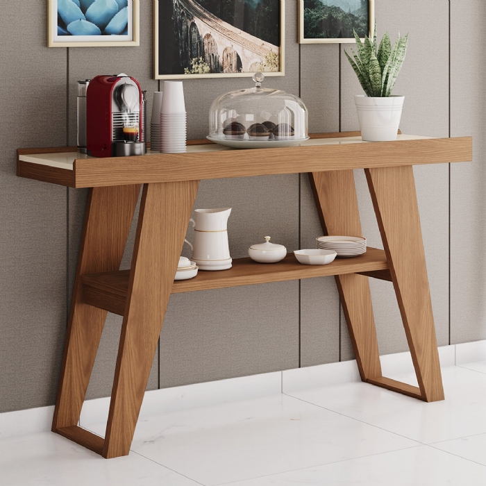 Aparador de Sala 136cm Pés Madeira Maciça Nexor Nature/Off H02 - Mpozenato