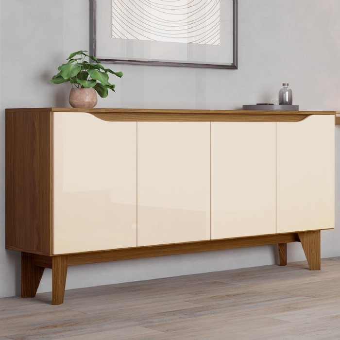 Buffet Aparador 150cm 4 Portas Pés Retrô Delar Nature/Off H02 - Mpozenato