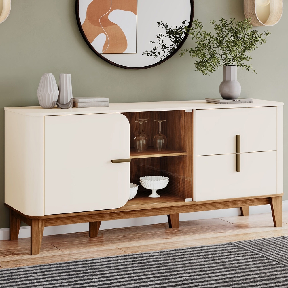 Buffet Aparador 165cm 2 Portas 2 Gavetas Taron Off/Nature H02 - Mpozenato