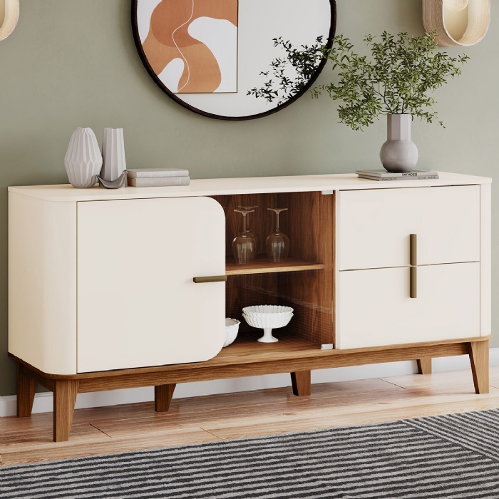 Buffet Aparador 165cm 2 Portas 2 Gavetas Taron Off/Nature H02 - Mpozenato