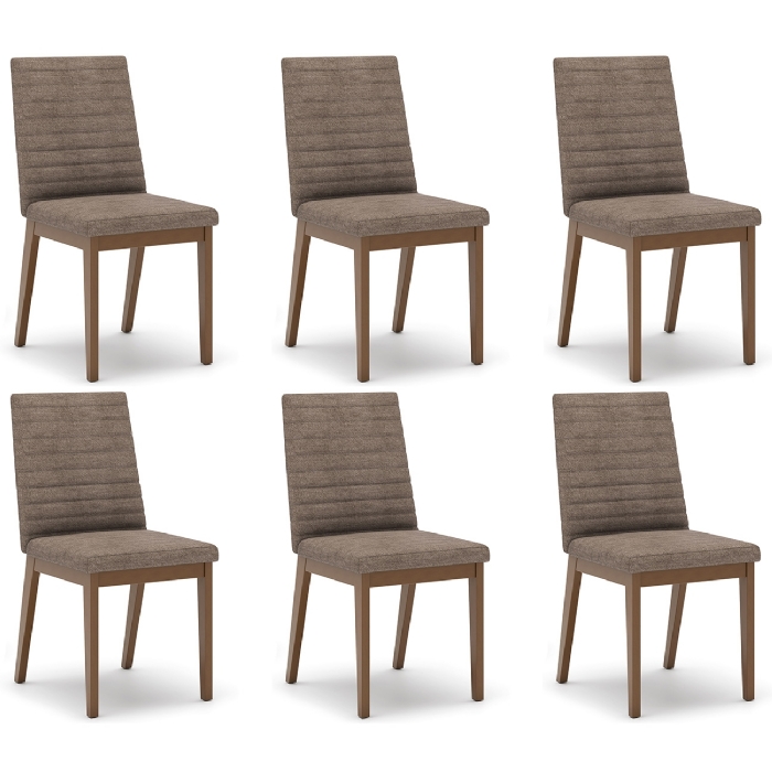 Cadeira Jantar Estofada Pé Madeira Kit 6 Liora Linho Cacao H02 - Mpozenato