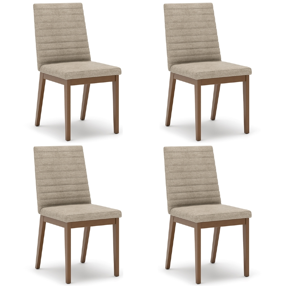 Cadeira Jantar Estofada Pé Madeira Kit 4 Liora Linho Creme H02 - Mpozenato