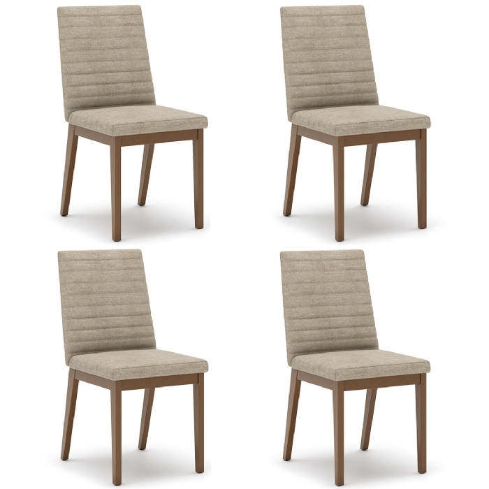 Cadeira Jantar Estofada Pé Madeira Kit 4 Liora Linho Creme H02 - Mpozenato