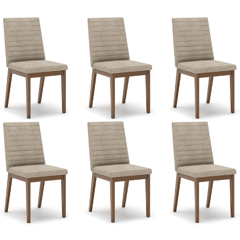 Cadeira Jantar Estofada Pé Madeira Kit 6 Liora Linho Creme H02 - Mpozenato