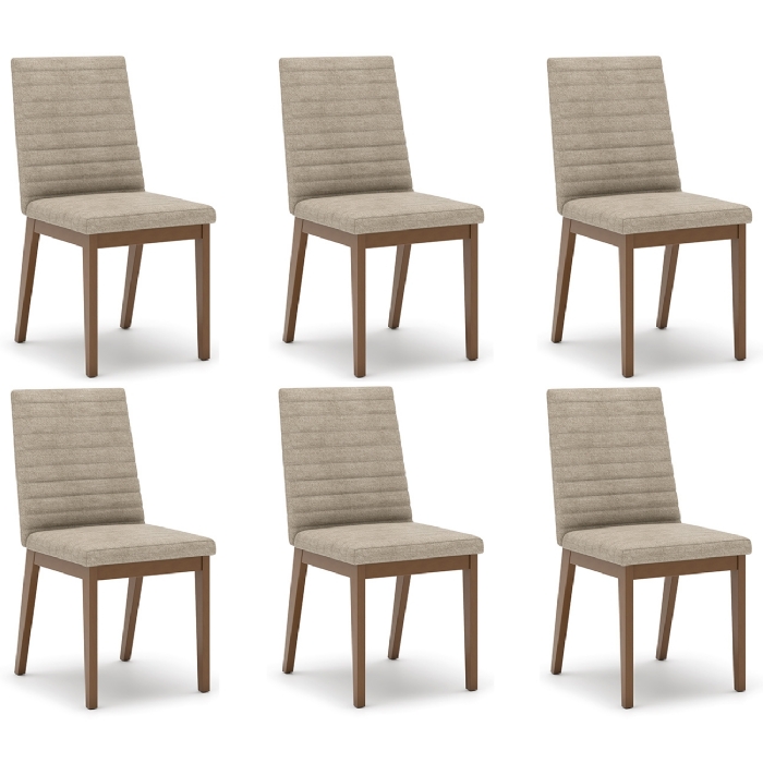 Cadeira Jantar Estofada Pé Madeira Kit 6 Liora Linho Creme H02 - Mpozenato