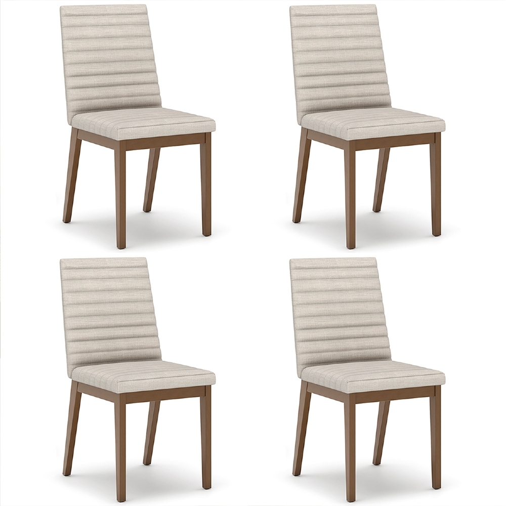 Cadeira Jantar Estofada Pé Madeira Kit 4 Liora Linho Bege H02 - Mpozenato
