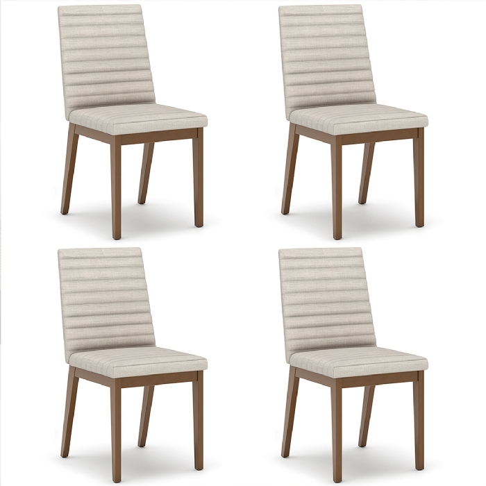 Cadeira Jantar Estofada Pé Madeira Kit 4 Liora Linho Bege H02 - Mpozenato