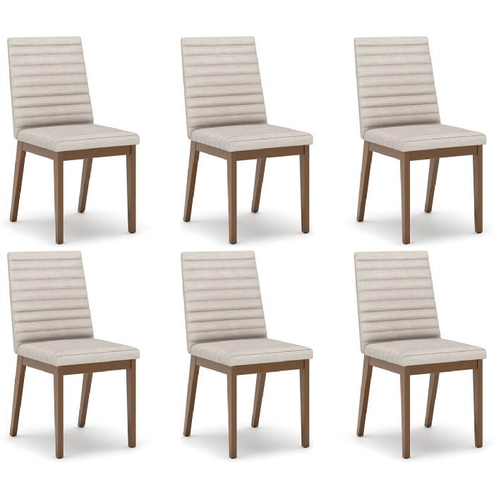 Cadeira Jantar Estofada Pé Madeira Kit 6 Liora Linho Bege H02 - Mpozenato