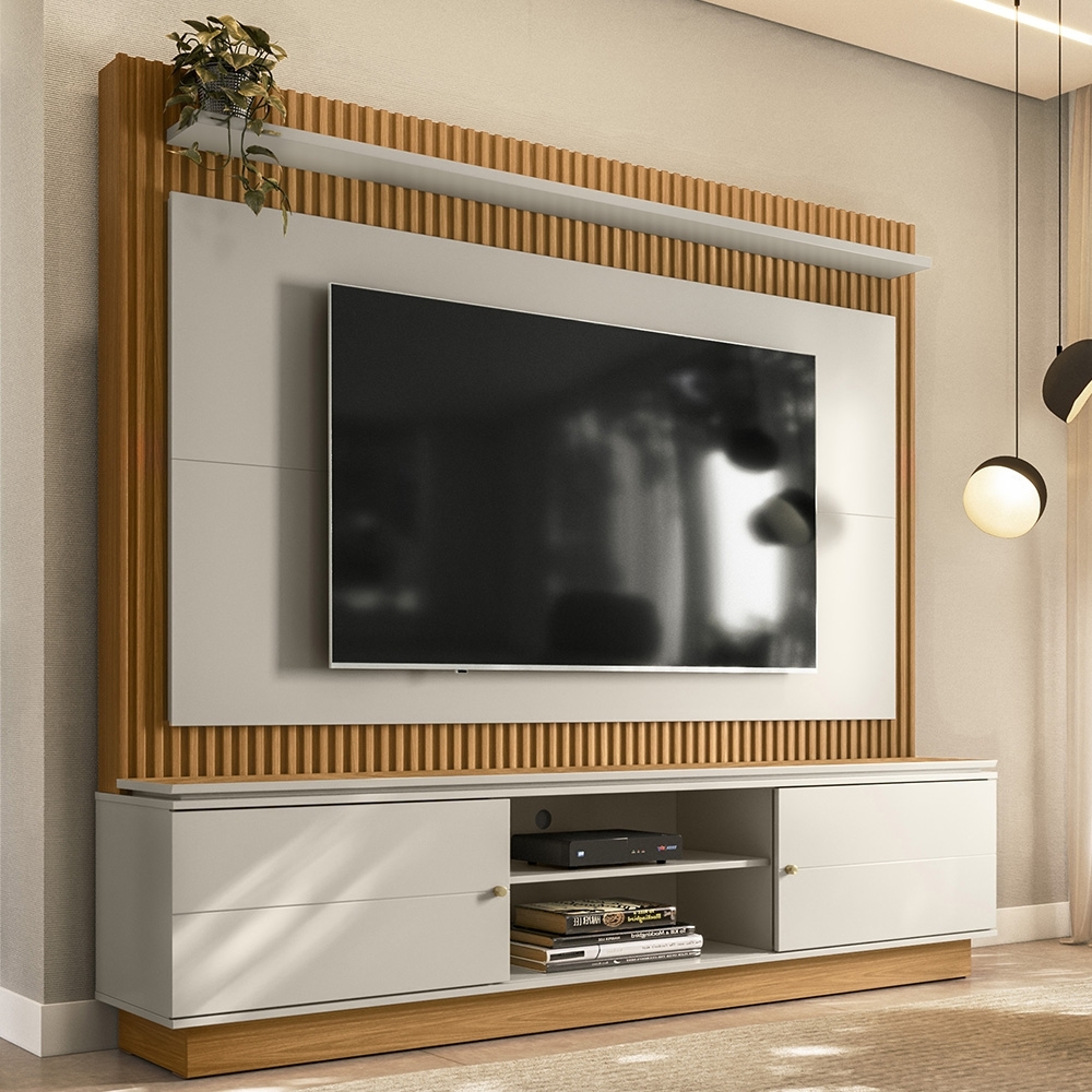 Estante Painel Para TV 75 Pol 215cm Guape Nature/Off L06 - Mpozenato