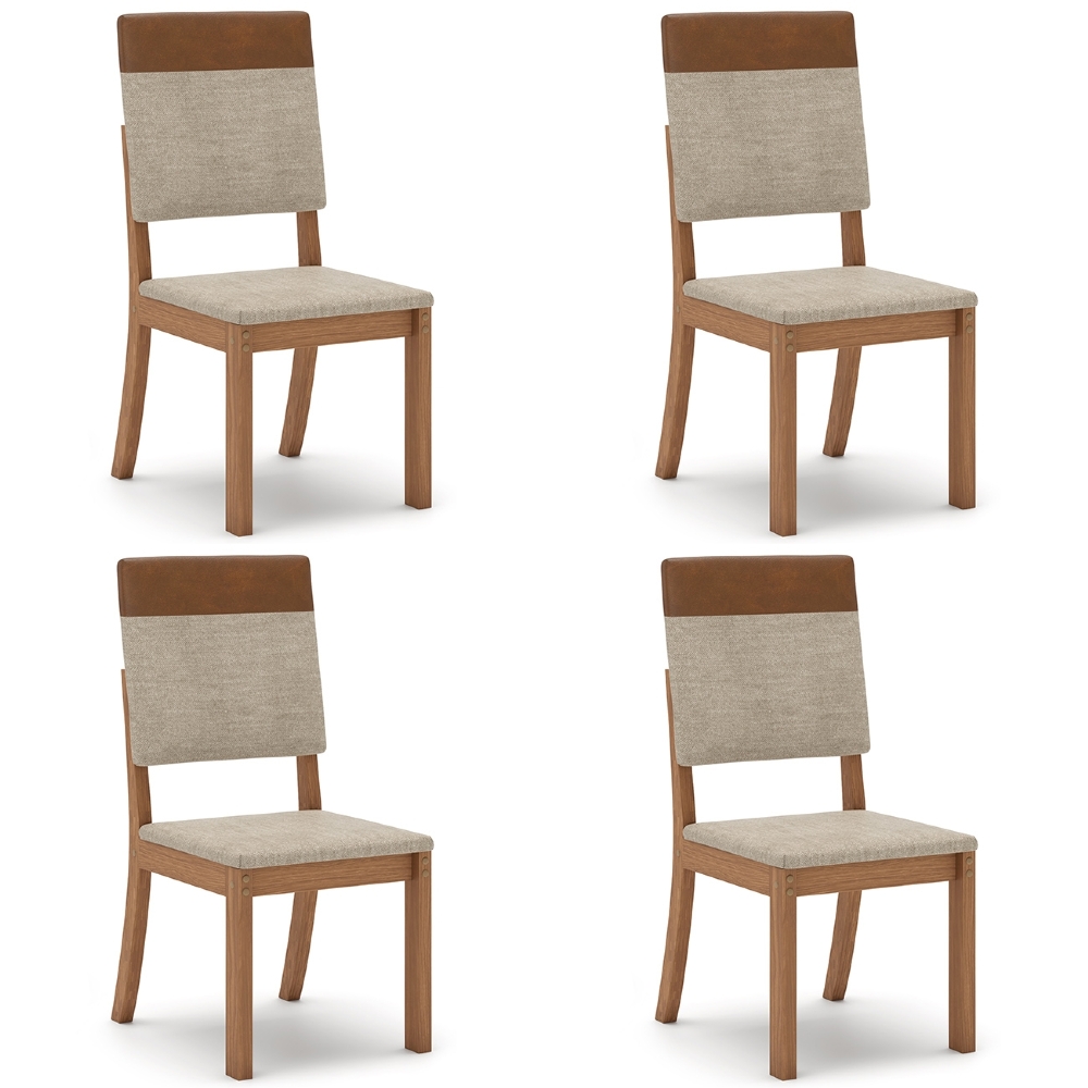 Cadeira Jantar Estofada Pé Madeira Kit 4 Maelis Veludo Creme/Caramelo H02 - Mpozenato