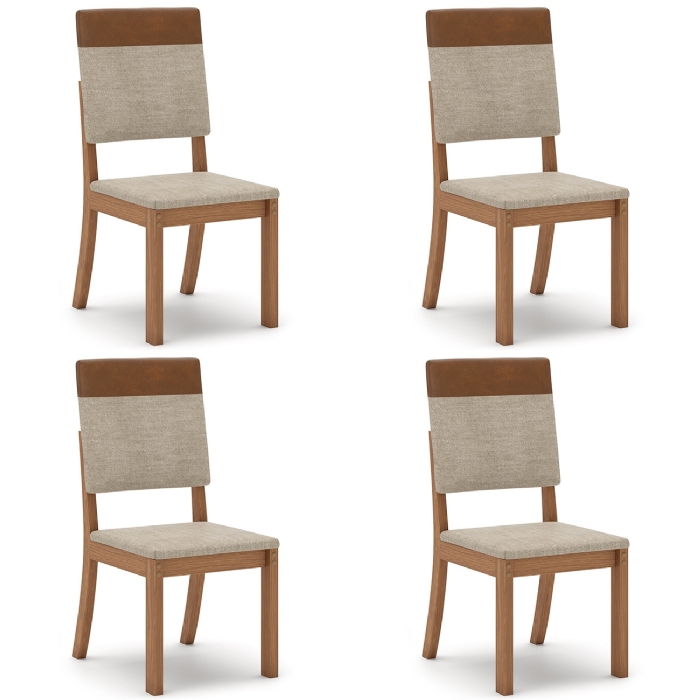 Cadeira Jantar Estofada Pé Madeira Kit 4 Maelis Veludo Creme/Caramelo H02 - Mpozenato