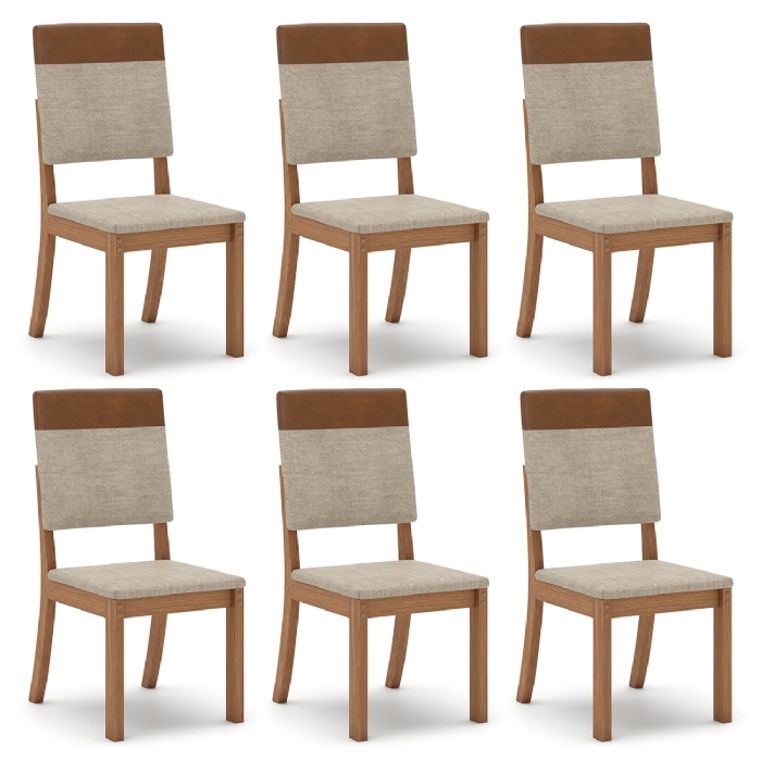 Cadeira Jantar Estofada Pé Madeira Kit 6 Maelis Veludo Creme/Caramelo H02 - Mpozenato