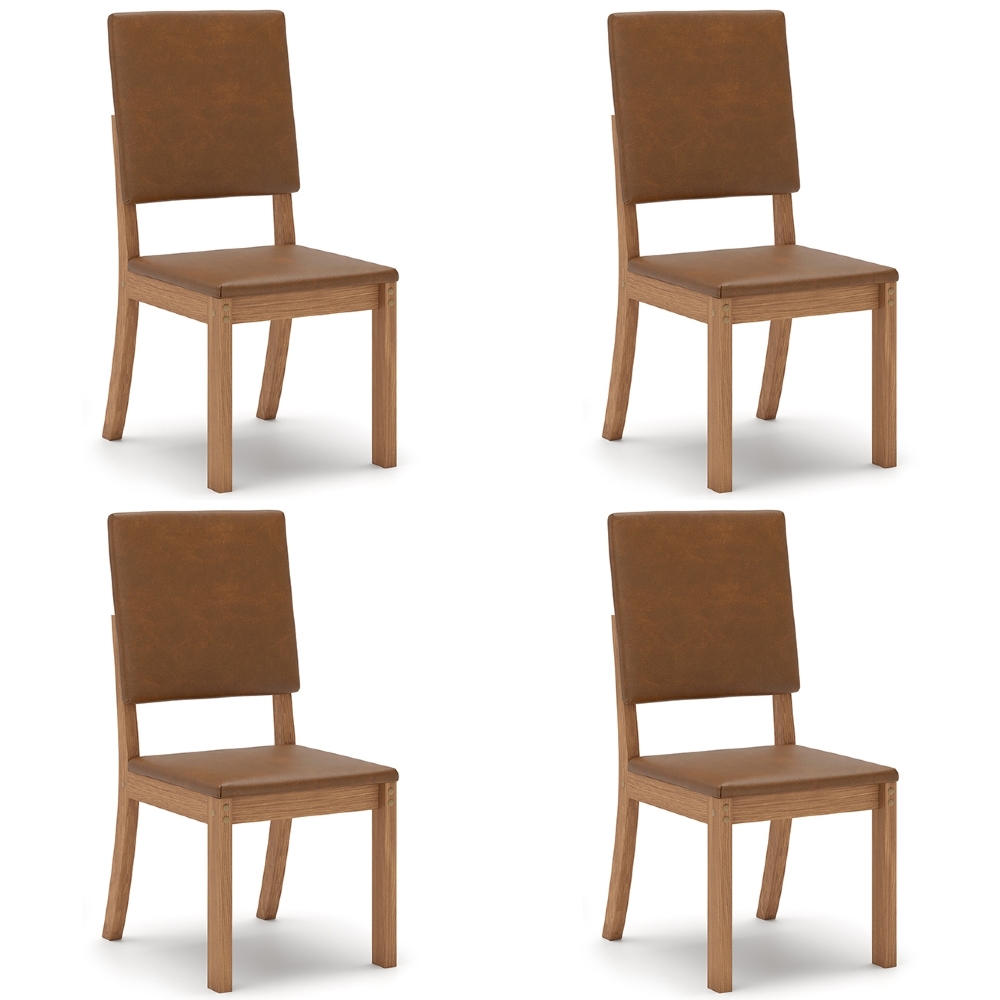Cadeira Jantar Estofada Pé Madeira Kit 4 Maelis Sintético Caramelo H02 - Mpozenato