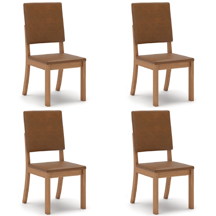 Cadeira Jantar Estofada Pé Madeira Kit 4 Maelis Sintético Caramelo H02 - Mpozenato