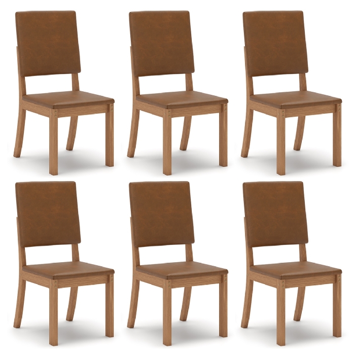 Cadeira Jantar Estofada Pé Madeira Kit 6 Maelis Sintético Caramelo H02 - Mpozenato