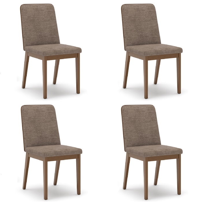 Cadeira Jantar Estofada Pé Madeira Kit 4 Calie Linho Cacao/Caramelo H02 - Mpozenato