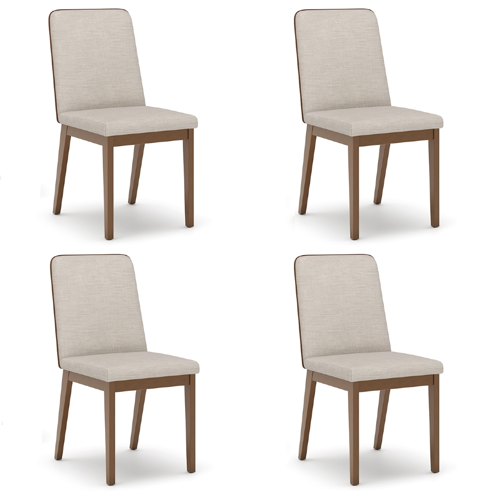 Cadeira Jantar Estofada Pé Madeira Kit 4 Calie Linho Off/Caramelo H02 - Mpozenato