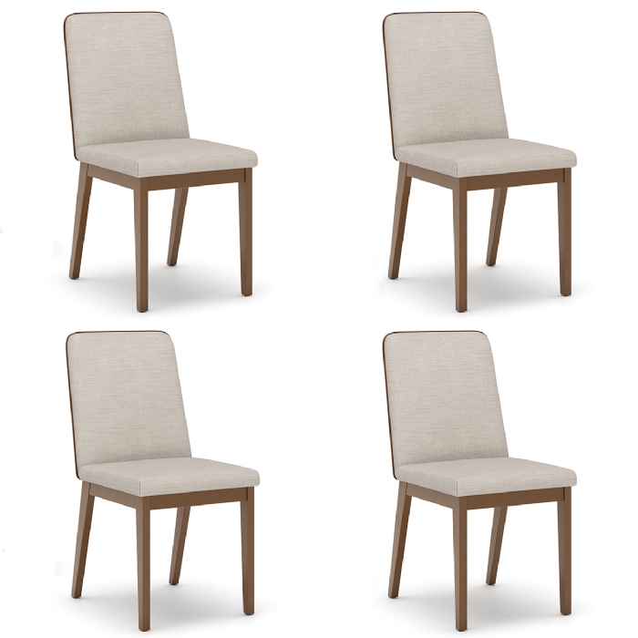 Cadeira Jantar Estofada Pé Madeira Kit 4 Calie Linho Off/Caramelo H02 - Mpozenato