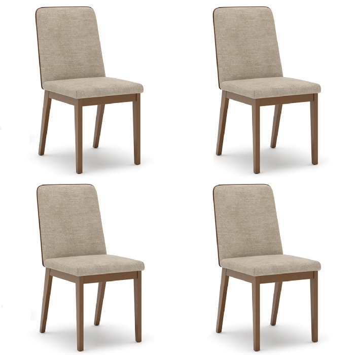 Cadeira Jantar Estofada Pé Madeira Kit 4 Calie Linho Creme/Caramelo H02 - Mpozenato