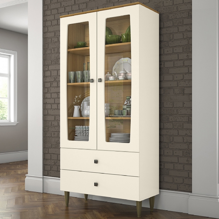 Cristaleira Porta de Vidro 80cm Pés Palito Raze Off/Nature H02 - Mpozenato