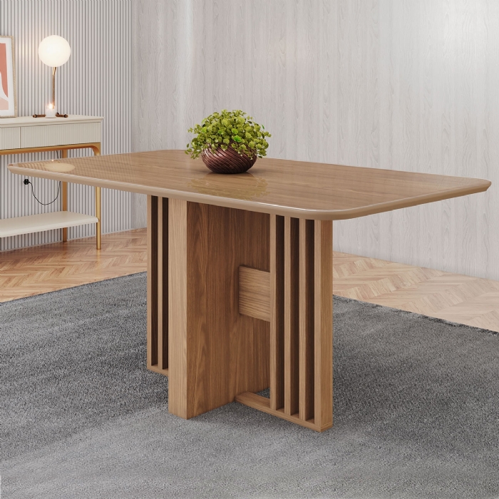 Mesa de Jantar 6 Lugares 160cm Com Vidro Zinia Nature H02 - Mpozenato