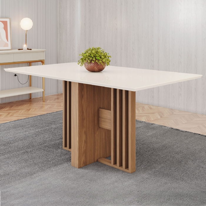 Mesa de Jantar 6 Lugares 160cm Zinia Nature/Off H02 - Mpozenato