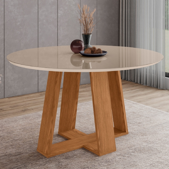 Mesa de Jantar 6 Lugares 140cm Com Vidro Lince Nature/Off H02 - Mpozenato