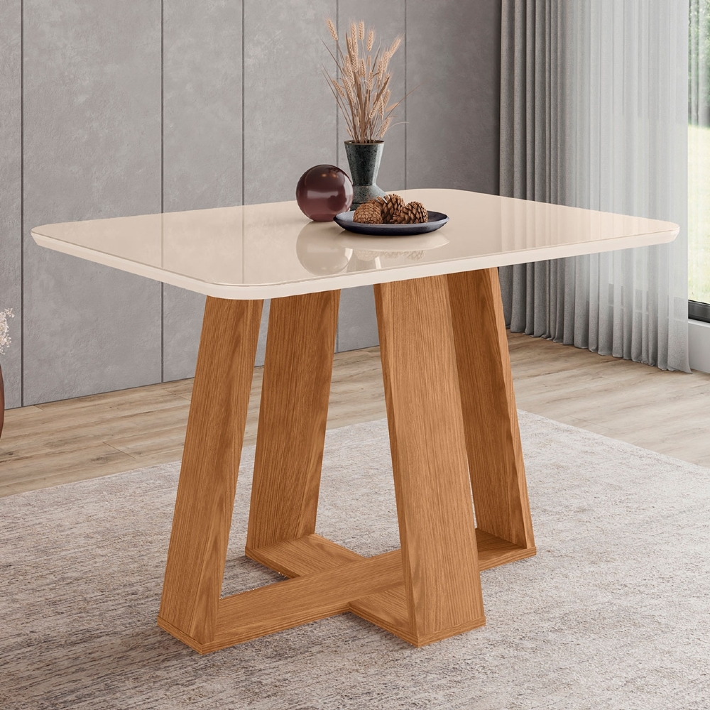 Mesa de Jantar 4 Lugares 120cm Com Vidro Lince Nature/Off H02 - Mpozenato