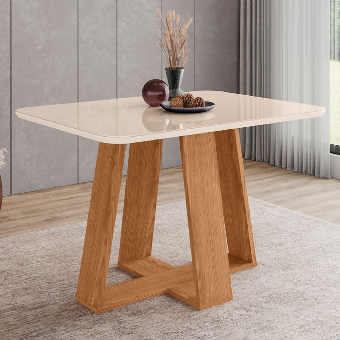 Mesa de Jantar 4 Lugares 120cm Com Vidro Lince Nature/Off H02 - Mpozenato