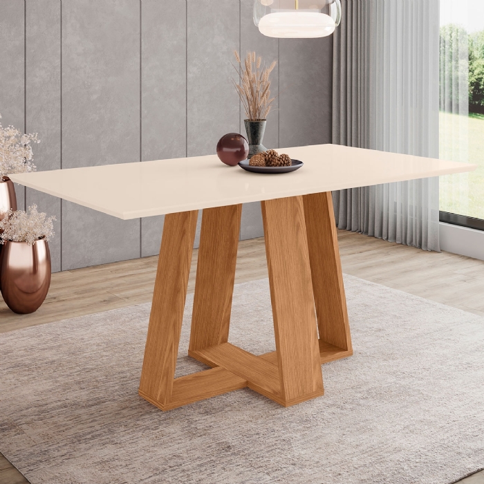 Mesa de Jantar 6 Lugares 160cm Lince Nature/Off H02 - Mpozenato