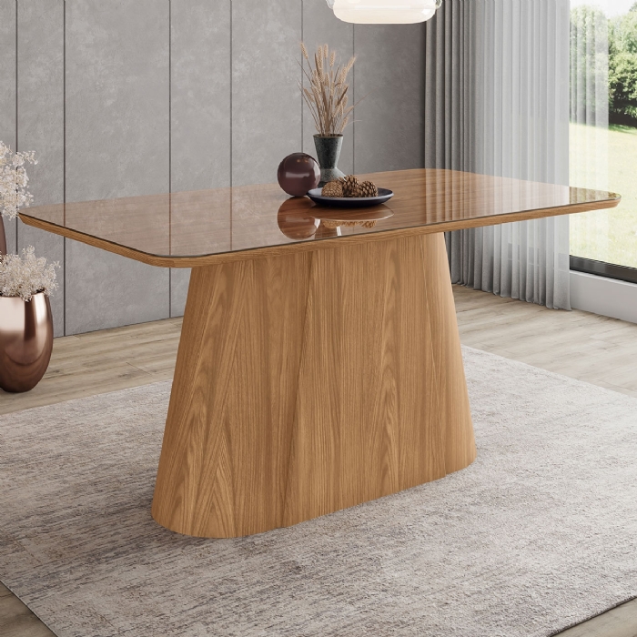 Mesa de Jantar 6 Lugares 160cm Com Vidro Valt Nature H02 - Mpozenato