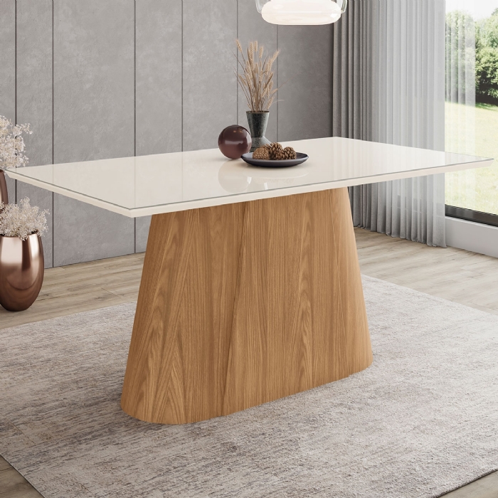 Mesa de Jantar 6 Lugares 160cm Vidro Canto Reto Valt Nature/Off H02 - Mpozenato