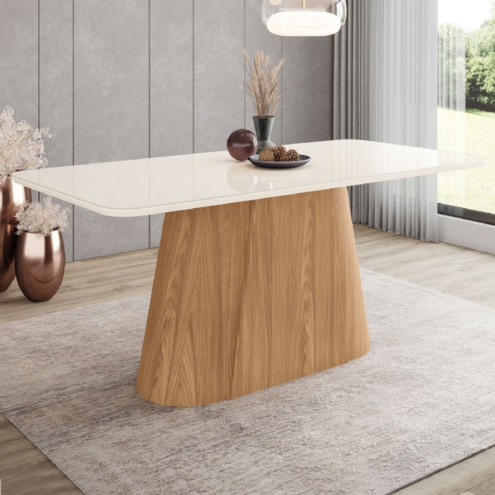 Mesa de Jantar 6 Lugares 180cm Com Vidro Valt Nature/Off H02 - Mpozenato