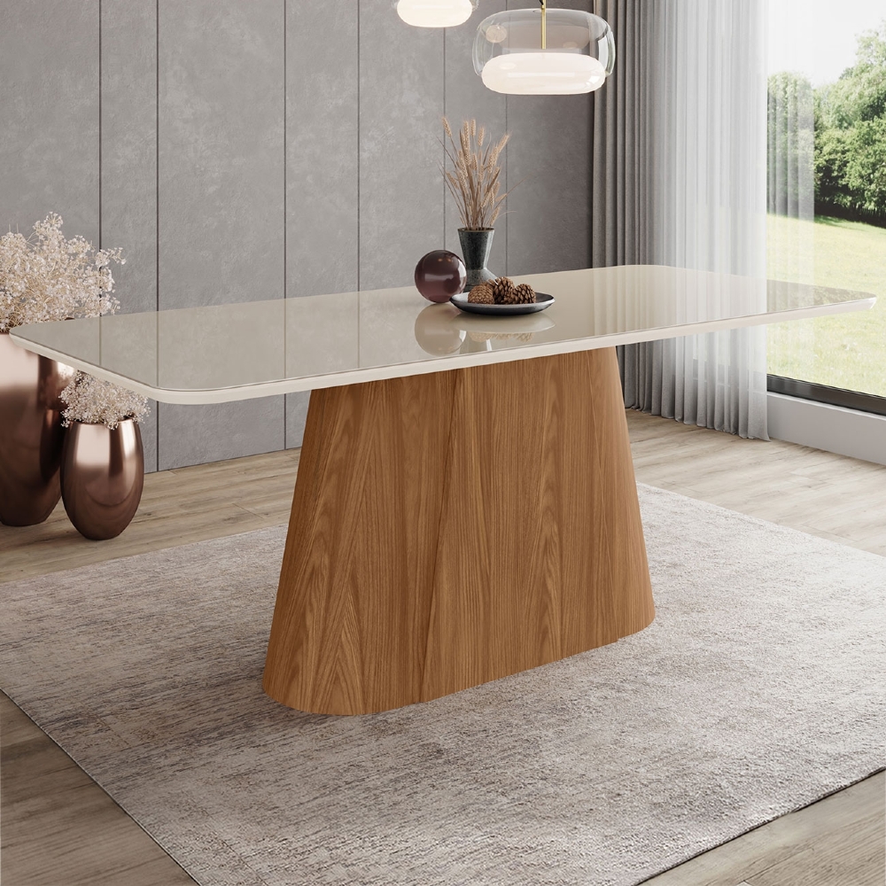 Mesa de Jantar 8 Lugares 200cm Com Vidro Valt Nature/Off H02 - Mpozenato