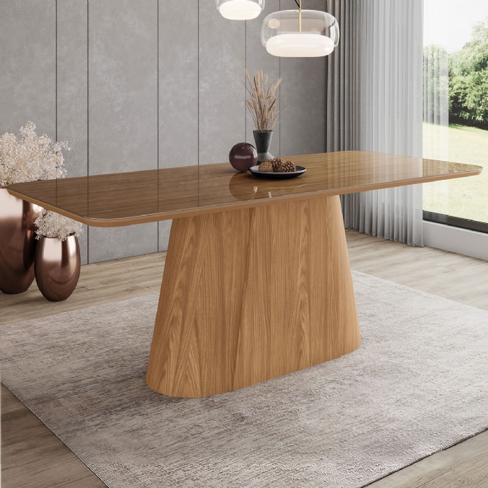 Mesa de Jantar 8 Lugares 200cm Com Vidro Valt Nature H02 - Mpozenato