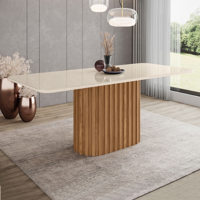 Mesa de Jantar 8 Lugares 200cm Com Vidro Clarice Nature/Off H02 - Mpozenato