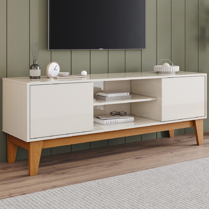 Rack TV 55 Pol 140cm 2 Portas Cael Off/Cinamomo H02 - Mpozenato