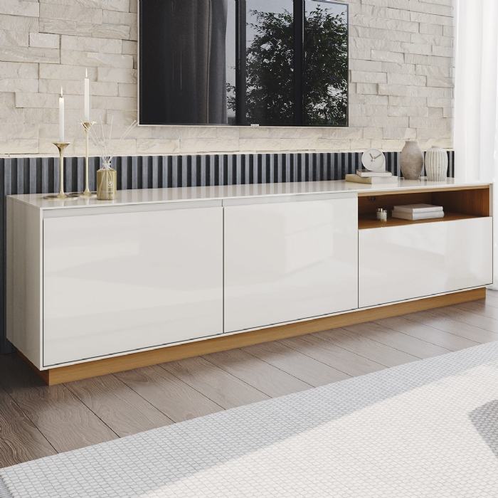 Rack TV 86 Pol 200cm 3 Portas Elvar Off/Cinamomo H02 - Mpozenato