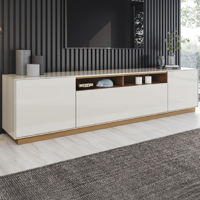 Rack TV 89 Pol 220cm 3 Portas Celen Off/Cinamomo H02 - Mpozenato