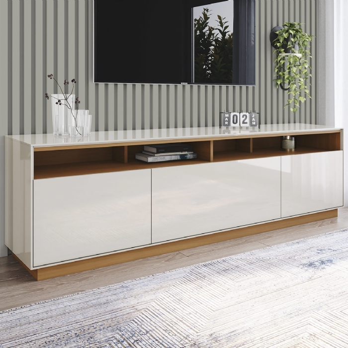 Rack TV 80 Pol 180cm 3 Portas Lenox Off/Cinamomo H02 - Mpozenato