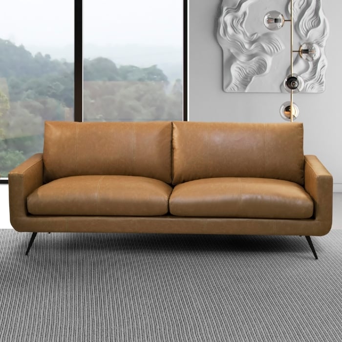 Sofá 2 Lugares Para Sala Living 183cm Merli L08 Couro Camel  - Mpozenato