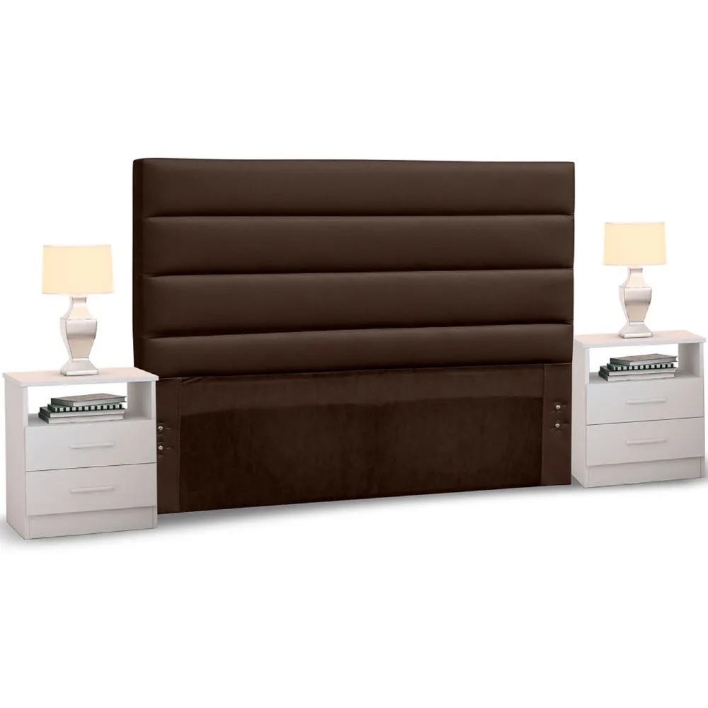 Cabeceira Cama Box Casal Queen 160cm Greta Corano Marrom e 2 Mesas de Cabeceira Flex Branco - Mpozenato