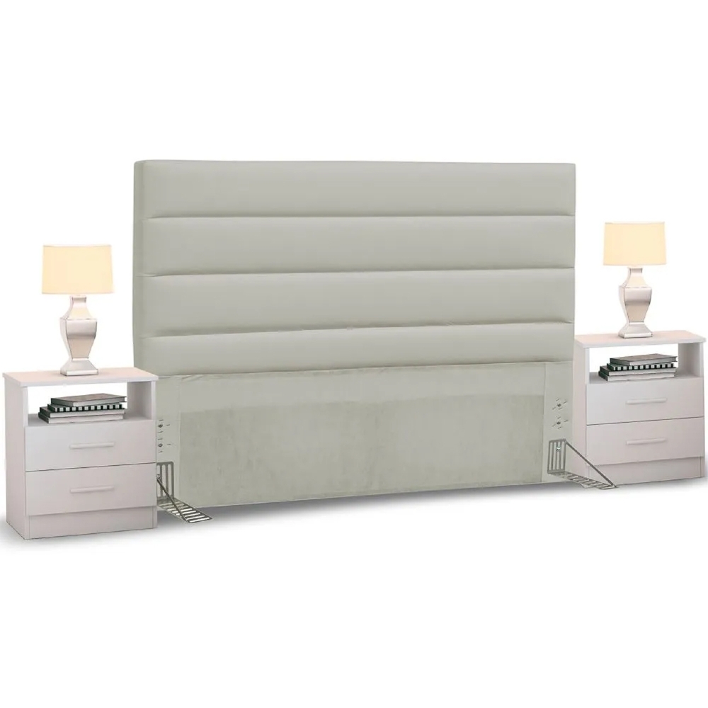 Cabeceira Cama Box Casal Queen 160cm Greta Corano Bege e 2 Mesas de Cabeceira Flex Branco - Mpozenato