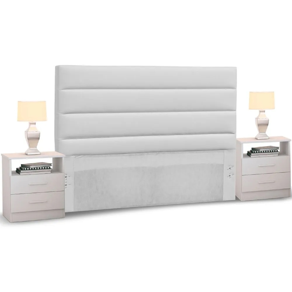 Cabeceira Cama Box Casal Queen 160cm Greta Corano Branco e 2 Mesas de Cabeceira Flex Branco - Mpozenato