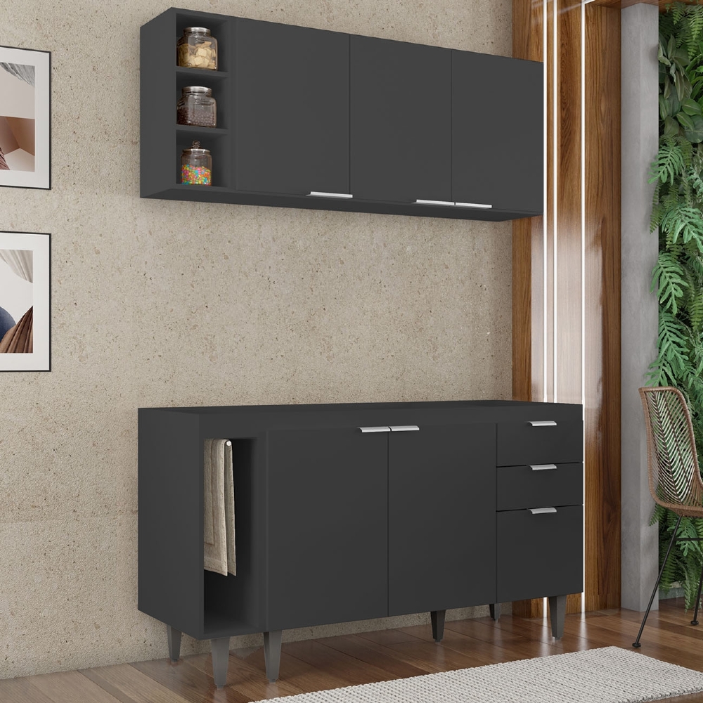 Armário de Cozinha CP08 Para Pia 140cm Pérola Z34 Preto     - Mpozenato