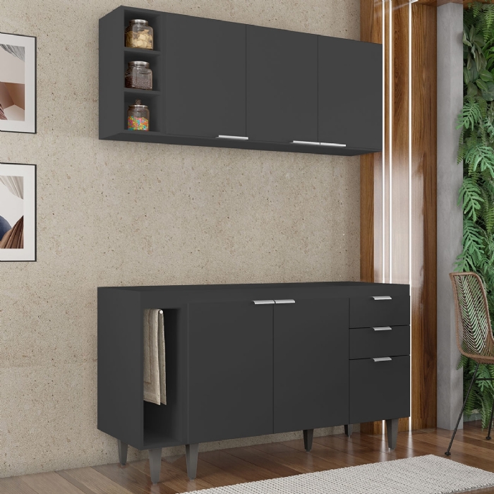 Armário de Cozinha CP08 Para Pia 140cm Pérola Z34 Preto     - Mpozenato