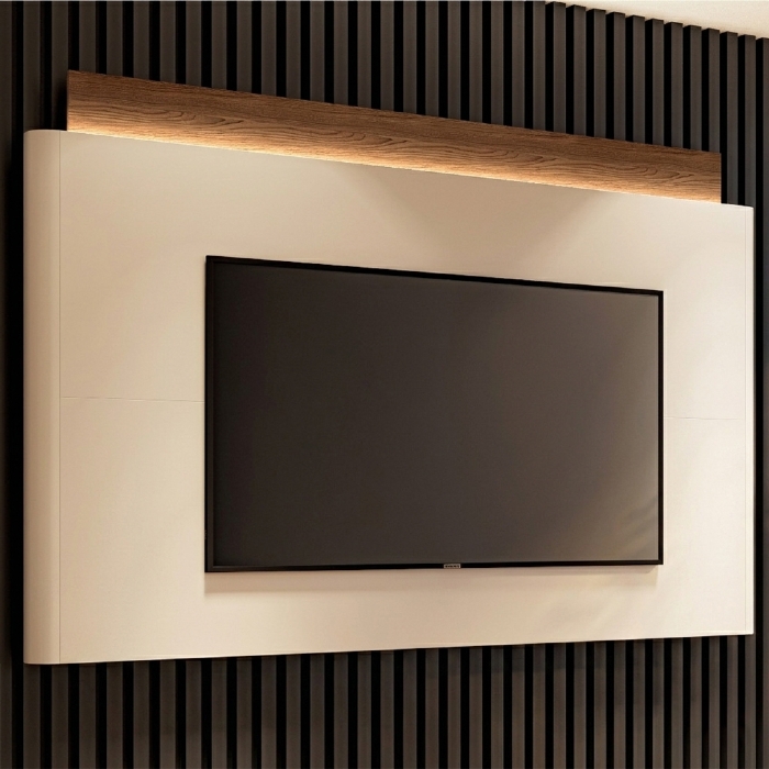 Painel TV 85 Pol 208cm Com LED Turin Off/Castanho H01 - Mpozenato