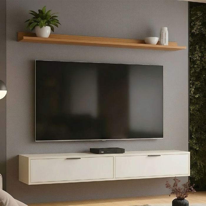 Rack TV 65 Pol. Suspenso 160cm 2 Portas Lila Off/Cinamomo Z49 - Mpozenato