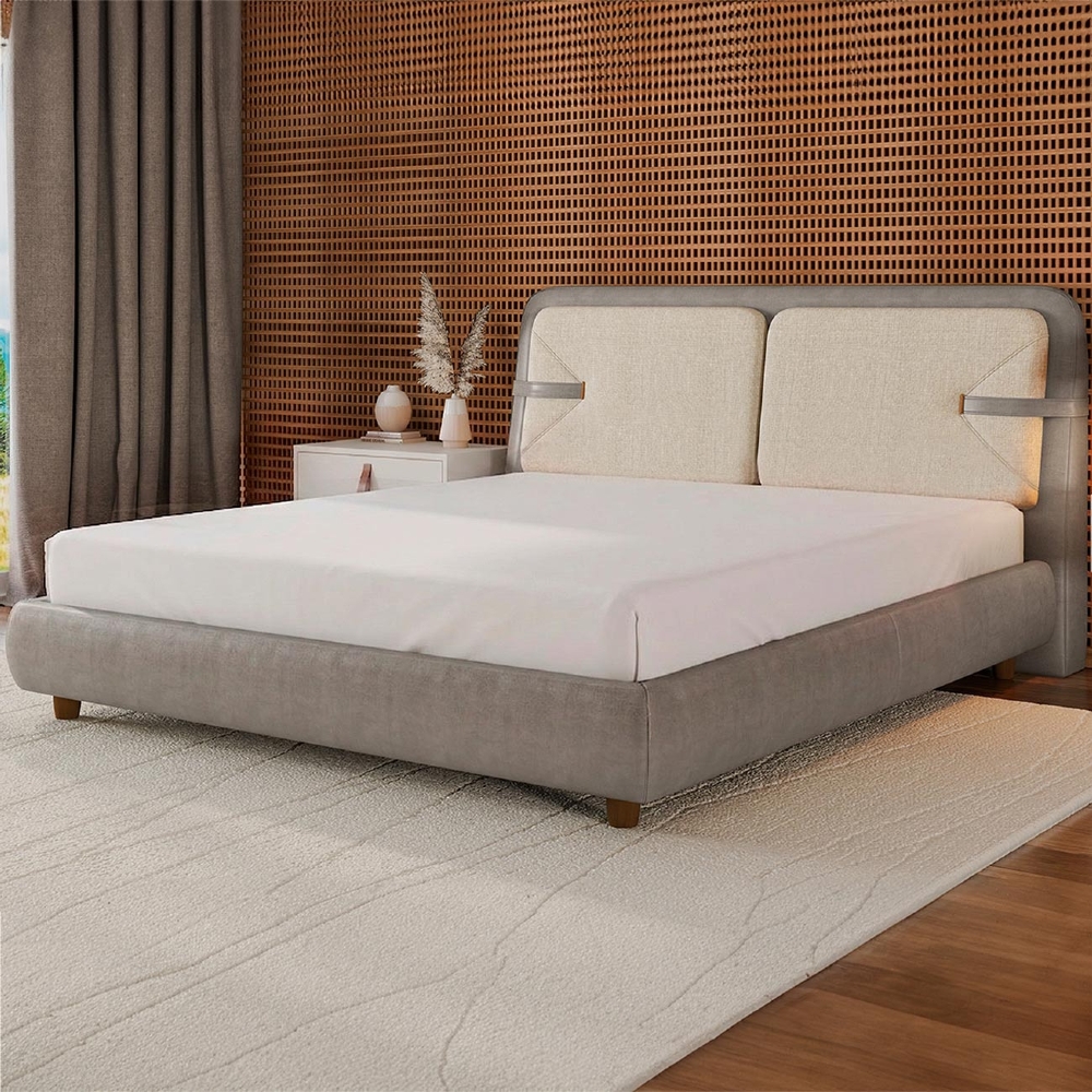 Cama King 195cm Cairo e Cabeceira Nalu Facto Cinza/Off Z37 - Mpozenato