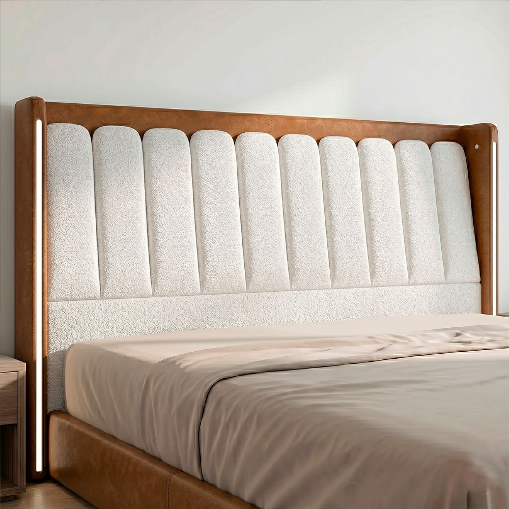 Cabeceira Cama King 195cm Luara Sintético Caramelo/Bouclê Creme Z37 - Mpozenato